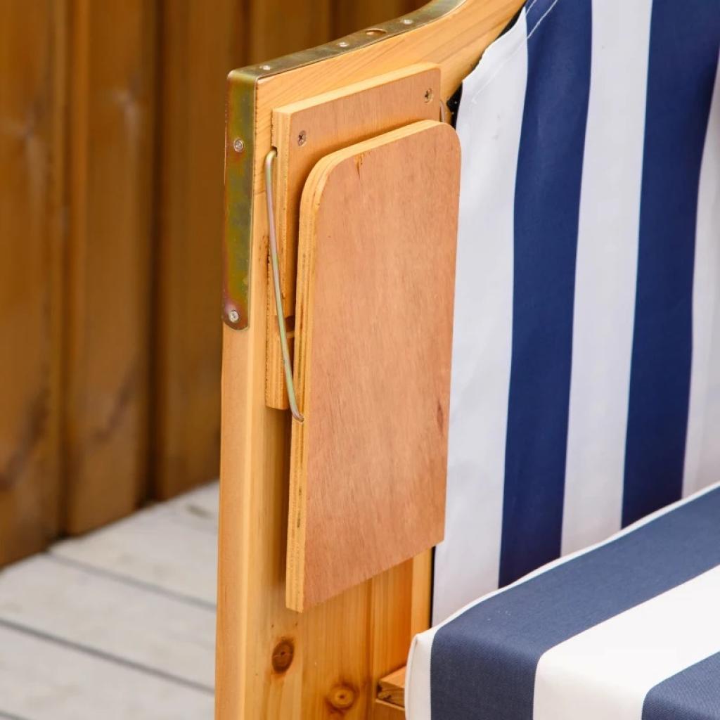 PureHaven Strandkorb 118x79x150 cm für 2 Personen inkl. Rücken- und Sitzkissen verstellbare Rückenlehne Klapptische und Fußstützen blau