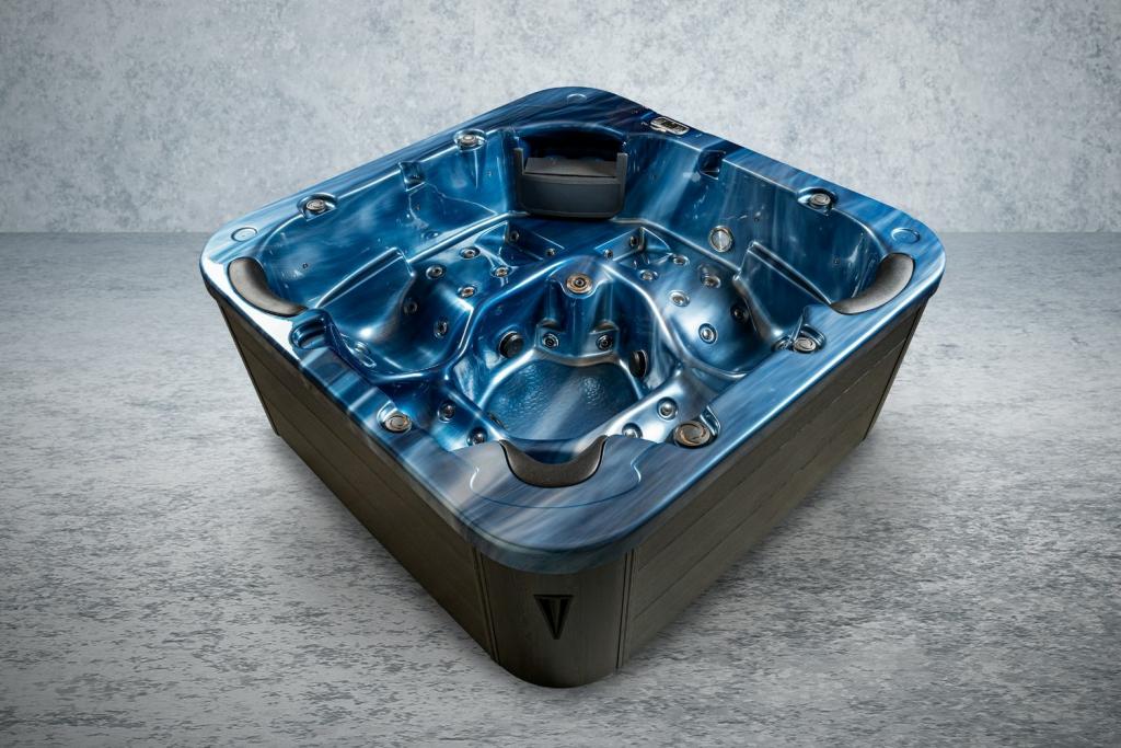 PureHaven Outdoor-Whirlpool 215x215 cm für 5 Personen mit 53 Massagedüsen Heizung Farblicht und Thermoabdeckung UV-Wasseraufbereitung 2 Liegeflächen