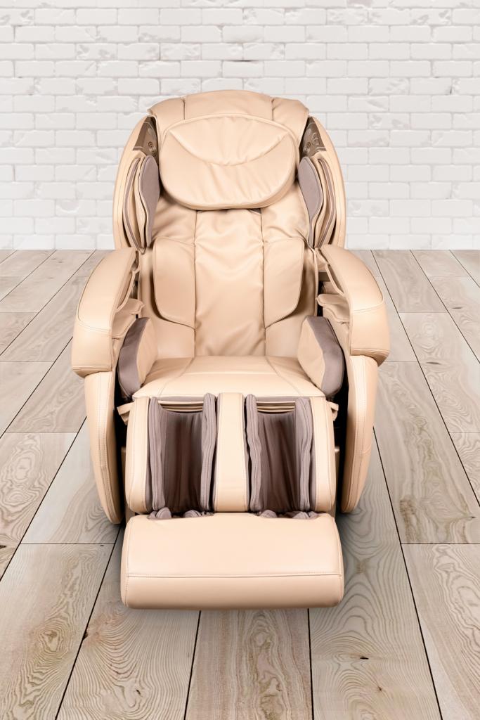 PureHaven Massage-Sessel Knet- und Klopfmassage Heizfunktion Bluetooth USB Sprachsteuerung beige PU-Leder Fuß- Rücken- und Gesäßmassage