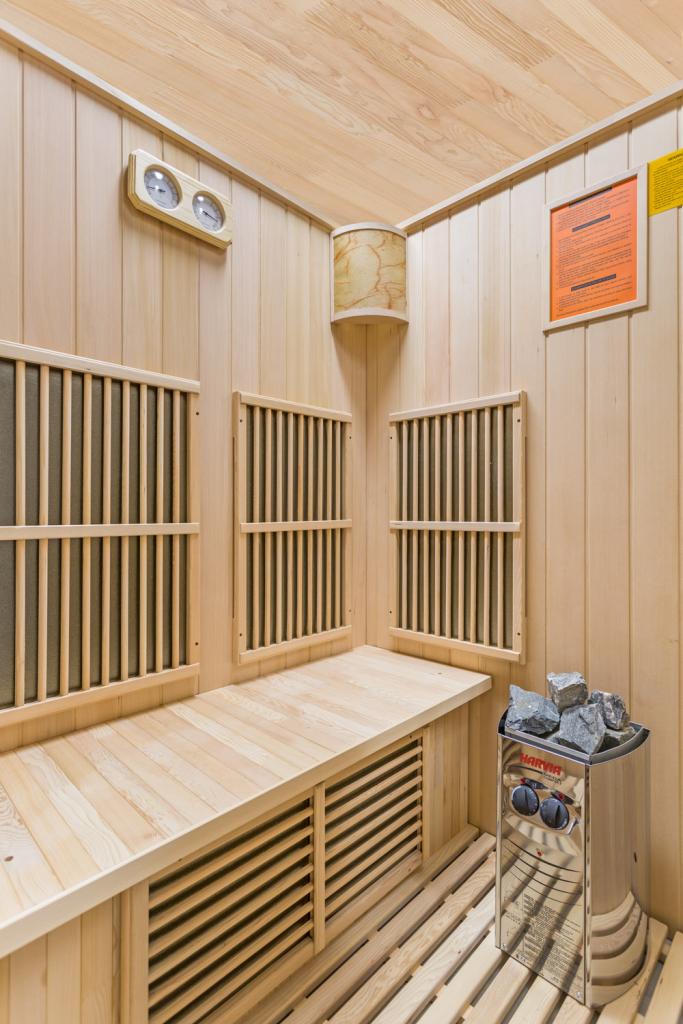 PureHaven Infrarotsauna 125x110x190 cm für 2 Personen kombiniert mit Saunaofen aus kanadischem Hemlockholz energiesparend Saunasteine