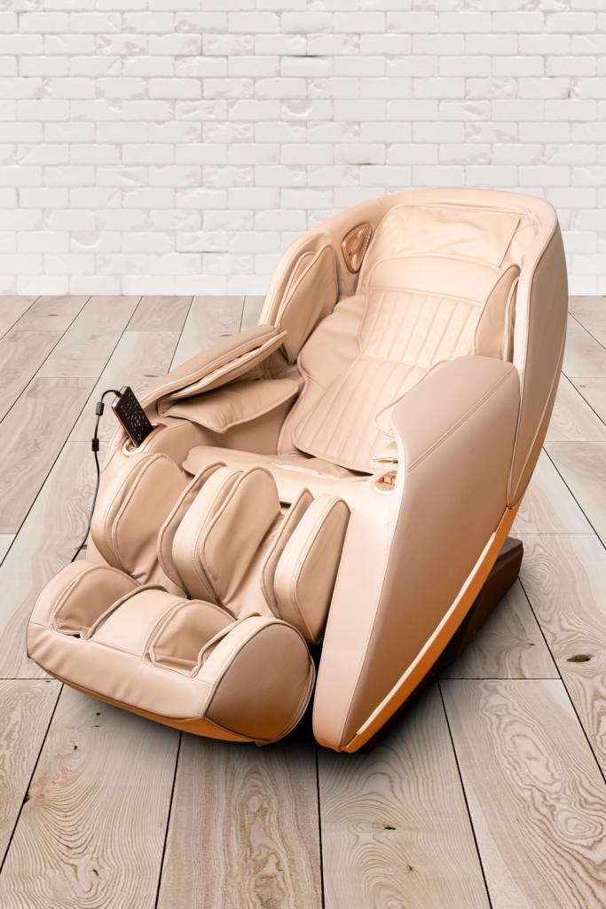 PureHaven Massage-Sessel 180x77x55 cm Knet- und Klopfmassage Heizfunktion Bluetooth USB Sprachsteuerung beige PU-Leder Fuß- Rücken- und Gesäßmassage