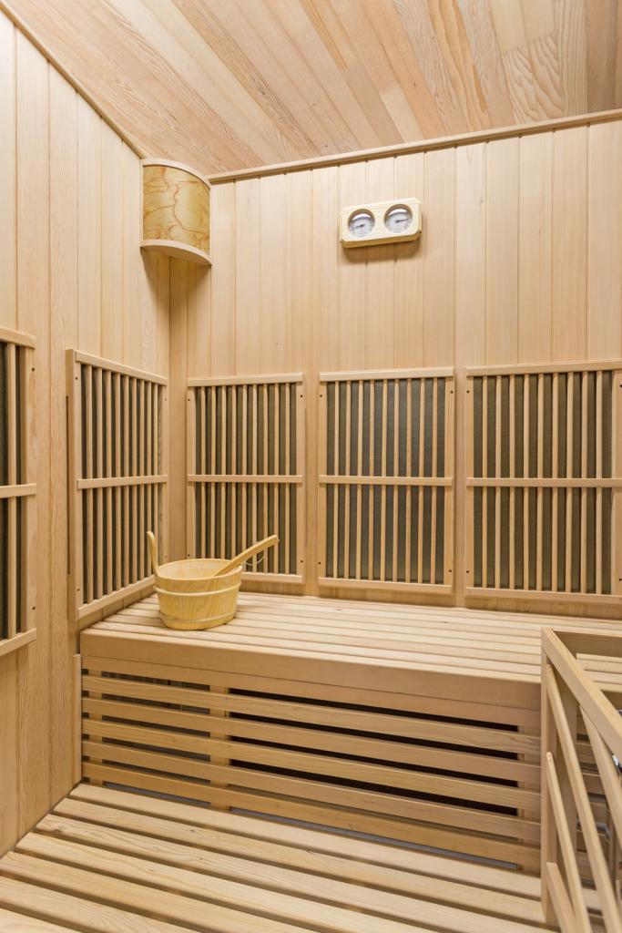 PureHaven Infrarotsauna 120x160x200 cm für 4 Personen Saunaofen aus kanadisches Hemlock-Tannenholz energiesparend Schöpfkelle Saunasteine