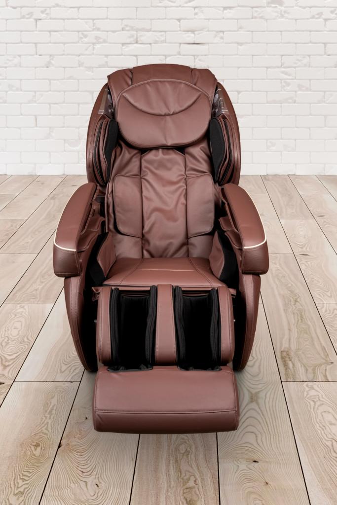 PureHaven Massage-Sessel Knet- und Klopfmassage Heizfunktion Bluetooth USB Sprachsteuerung braunes PU-Leder Fuß- Rücken- und Gesäßmassage