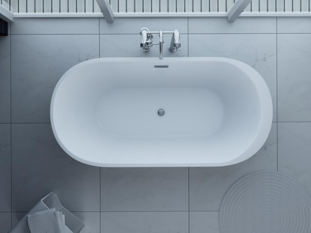 PureHaven freistehende Luxus Acryl-Badewanne 170x80 cm elegant inkl. Siphon Überlaufschutz leicht zu pflegende Oberfläche extra starker Rahmen Weiß