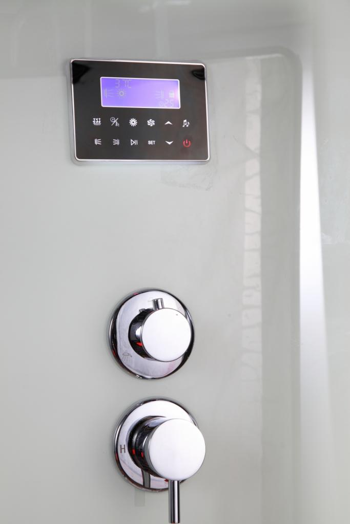 PureHaven Dampfdusche und Infrarotsauna 145x90 cm mit Aluminiumrahmen komplettem Zubehör Tropenbrause Sitzfläche Radio Massagefunktion Schwarz/Weiß