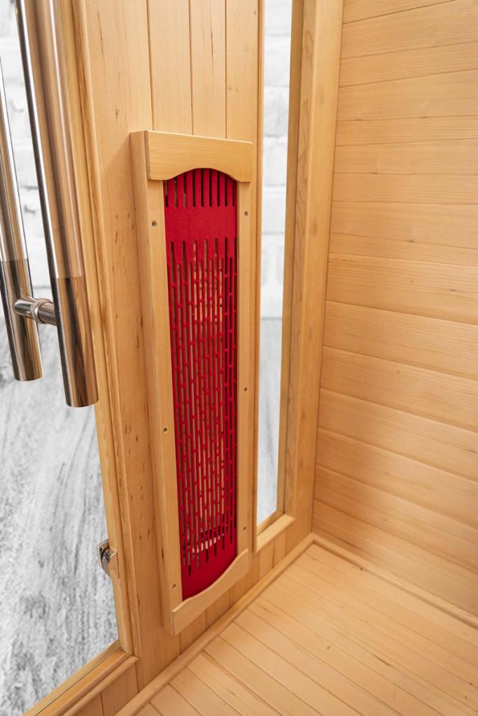 PureHaven Infrarotkabine 175x120x190 cm aus kanadischem Hemlock-Holz Bluetooth-Soundsystem Timer Lichttherapie in 4 Farben digitale Steuerung