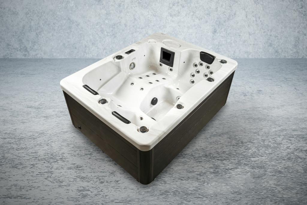 PureHaven American Outdoor-Whirlpool 210x160 cm für 3 Personen mit 33 Massagedüsen Heizung LEDs Thermoabdeckung Farbe Sterling Silber/Grau