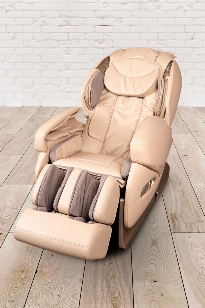 PureHaven Massage-Sessel Knet- und Klopfmassage Heizfunktion Bluetooth USB Sprachsteuerung beige PU-Leder Fuß- Rücken- und Gesäßmassage