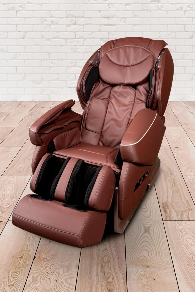 PureHaven Massage-Sessel Knet- und Klopfmassage Heizfunktion Bluetooth USB Sprachsteuerung braunes PU-Leder Fuß- Rücken- und Gesäßmassage