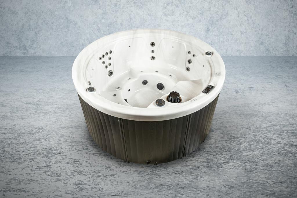 PureHaven American Outdoor-Whirlpool 208x208 cm für 4 Personen mit 33 Massagedüsen Gecko Computersystem Heizung LEDs Farbe Sterling Silber/Grau