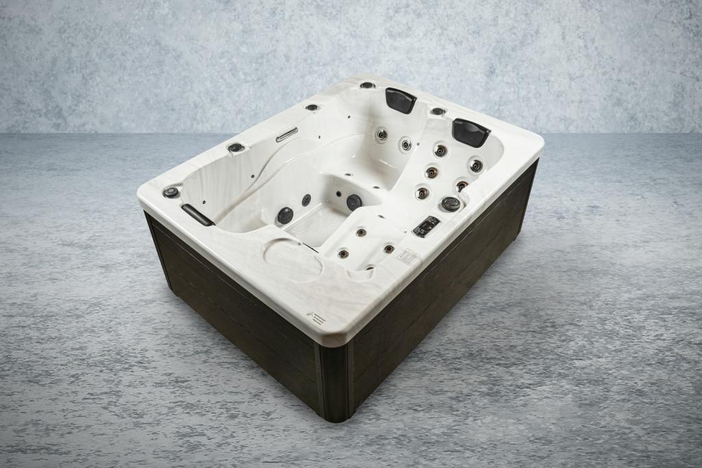 PureHaven American Outdoor-Whirlpool 210x160 cm für 3 Personen mit 33 Massagedüsen Heizung LEDs Thermoabdeckung Farbe Sterling Silber/Grau