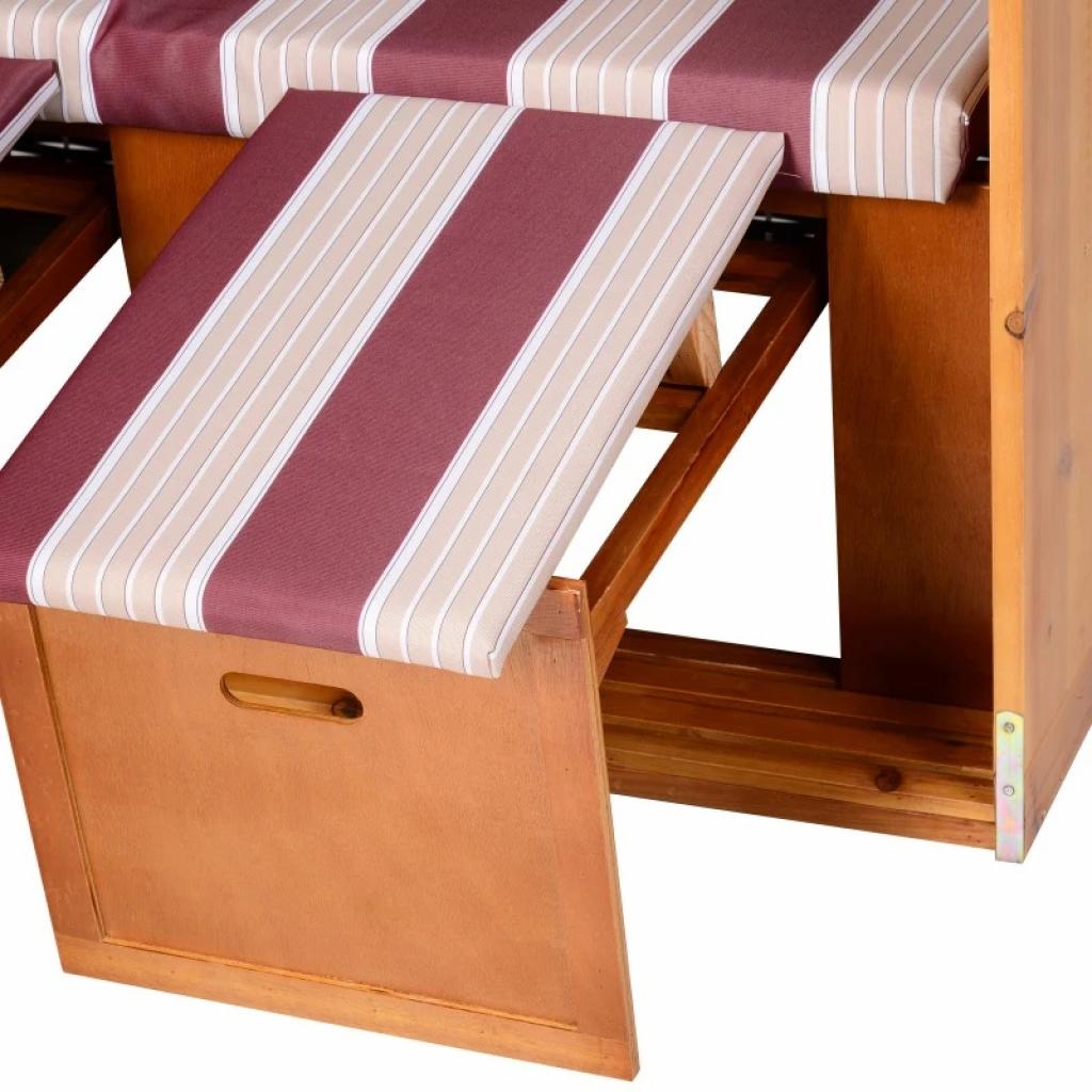 PureHaven Strandkorb 118x79x150 cm für 2 Personen inkl. Rücken- und Sitzkissen verstellbare Rückenlehne Klapptische und Fußstützen rose