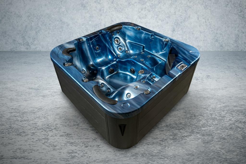 PureHaven Outdoor-Whirlpool 215x215 cm für 5 Personen mit 53 Massagedüsen Heizung Farblicht und Thermoabdeckung UV-Wasseraufbereitung 2 Liegeflächen