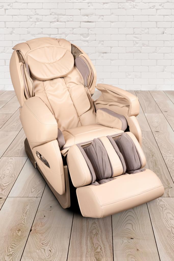 PureHaven Massage-Sessel Knet- und Klopfmassage Heizfunktion Bluetooth USB Sprachsteuerung beige PU-Leder Fuß- Rücken- und Gesäßmassage