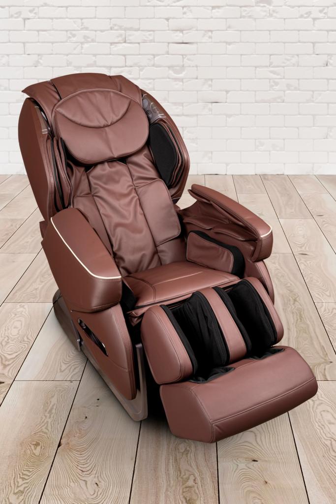 PureHaven Massage-Sessel Knet- und Klopfmassage Heizfunktion Bluetooth USB Sprachsteuerung braunes PU-Leder Fuß- Rücken- und Gesäßmassage