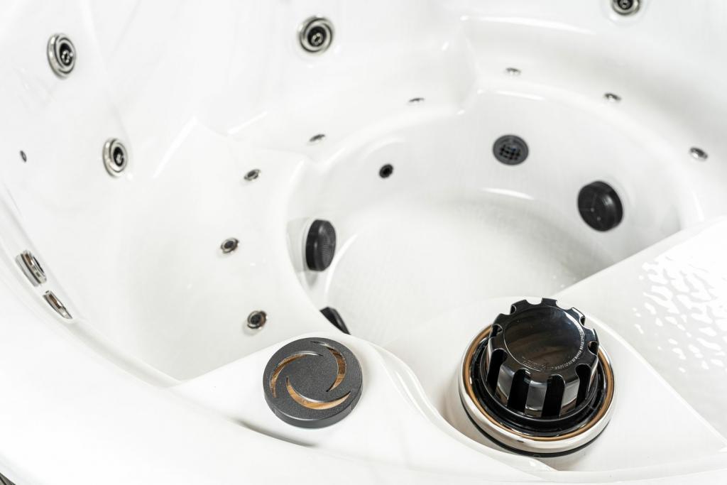 PureHaven American Outdoor-Whirlpool 208x208 cm für 4 Personen mit 33 Massagedüsen Gecko Computersystem Heizung LEDs Farbe Sterling Silber/Grau