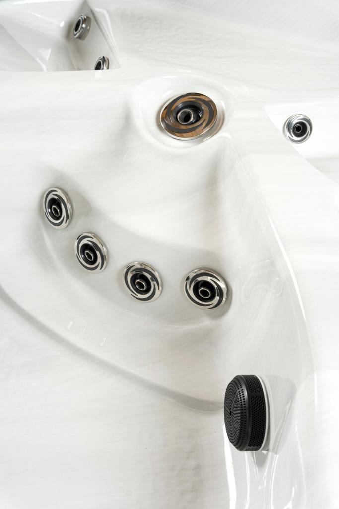 PureHaven American Outdoor-Whirlpool 230x230 cm für 6 Personen mit 71 Massagedüsen Heizung LEDs Thermoabdeckung Farbe Sterling Silber/Grau