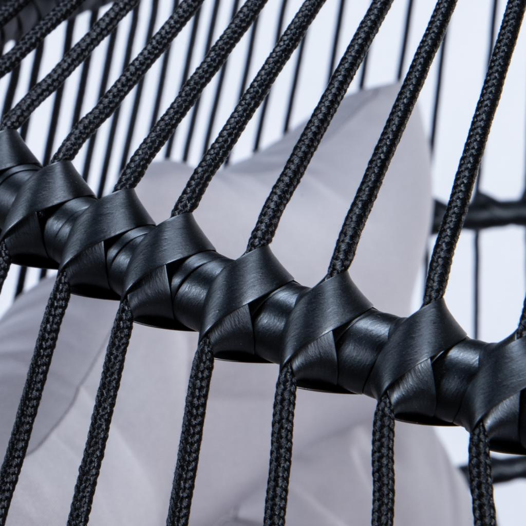 PureHaven Hängesessel für 2 Personen 130x120x200 cm Rattan-Kunststoffgeflecht mit Kissen wasserfest strapazierfähig gefederte Aufhängung grau/schwarz