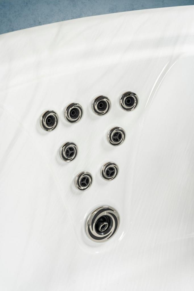 PureHaven American Outdoor-Whirlpool 208x208 cm für 4 Personen mit 33 Massagedüsen Gecko Computersystem Heizung LEDs Farbe Sterling Silber/Grau