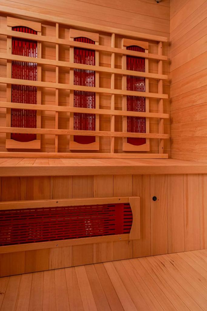 PureHaven Infrarotkabine 175x120x190 cm aus kanadischem Hemlock-Holz Bluetooth-Soundsystem Timer Lichttherapie in 4 Farben digitale Steuerung