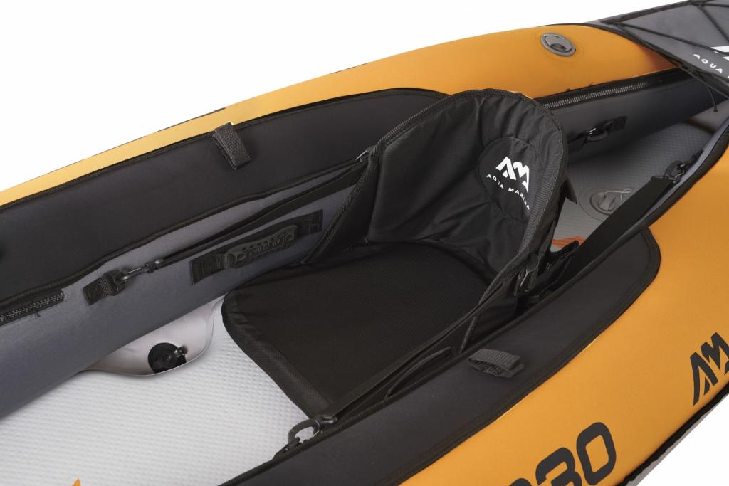 Aqua Marina Kajak 330x90 cm für 1 Person mit Luftsitz verstellbarer Lehne Transporttasche Reparaturset und Handpumpe strapazierfähig Orange/Anthrazit