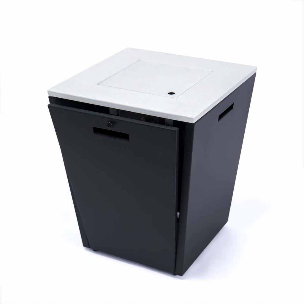 PureHaven Feuerschale Aluminiumrahmen gehärtetes Glas weiße Tischplatte Wetter- & Rostbeständigkeit inkl. Windschutz Glasperlen & Abdeckung