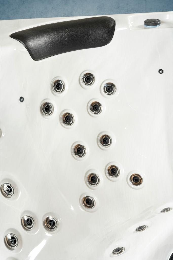 PureHaven American Outdoor-Whirlpool 230x230 cm für 6 Personen mit 71 Massagedüsen Heizung LEDs Thermoabdeckung Farbe Sterling Silber/Grau