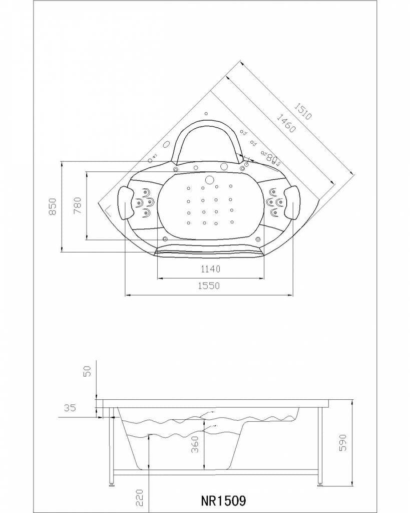 PureHaven Whirlpool MILANO 150x150 cm elegantes Design Heizung Lichttherapie Soundsystem Reinigungsprogramm Bluetooth-Soundsystem