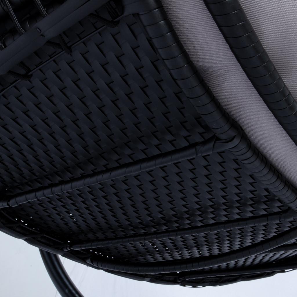 PureHaven Hängesessel für 2 Personen 130x120x200 cm Rattan-Kunststoffgeflecht mit Kissen wasserfest strapazierfähig gefederte Aufhängung grau/schwarz