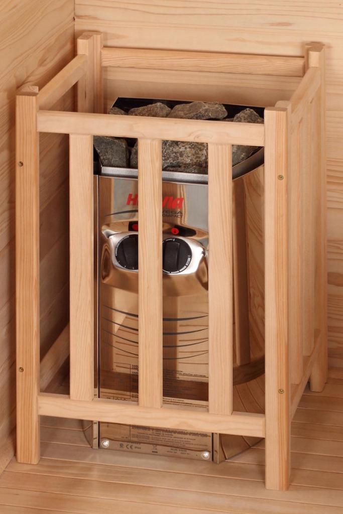 PureHaven Finnische Sauna 150x150x200 cm Harvia Saunaofen für 3 Personen Hemlockholz komplettes Zubehör Saunasteine Glastür Thermometer Beleuchtung