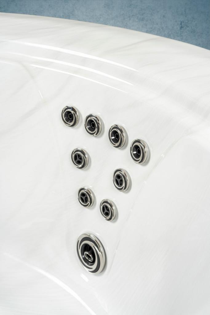 PureHaven American Outdoor-Whirlpool 208x208 cm für 4 Personen mit 33 Massagedüsen Gecko Computersystem Heizung LEDs Farbe Sterling Silber/Grau