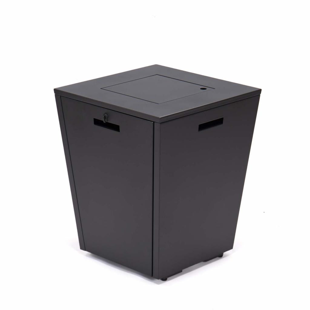 PureHaven Feuerschale Aluminiumrahmen gehärtetes Glas graue Tischplatte Wetter- & Rostbeständigkeit inkl. Windschutz Glasperlen & Abdeckung