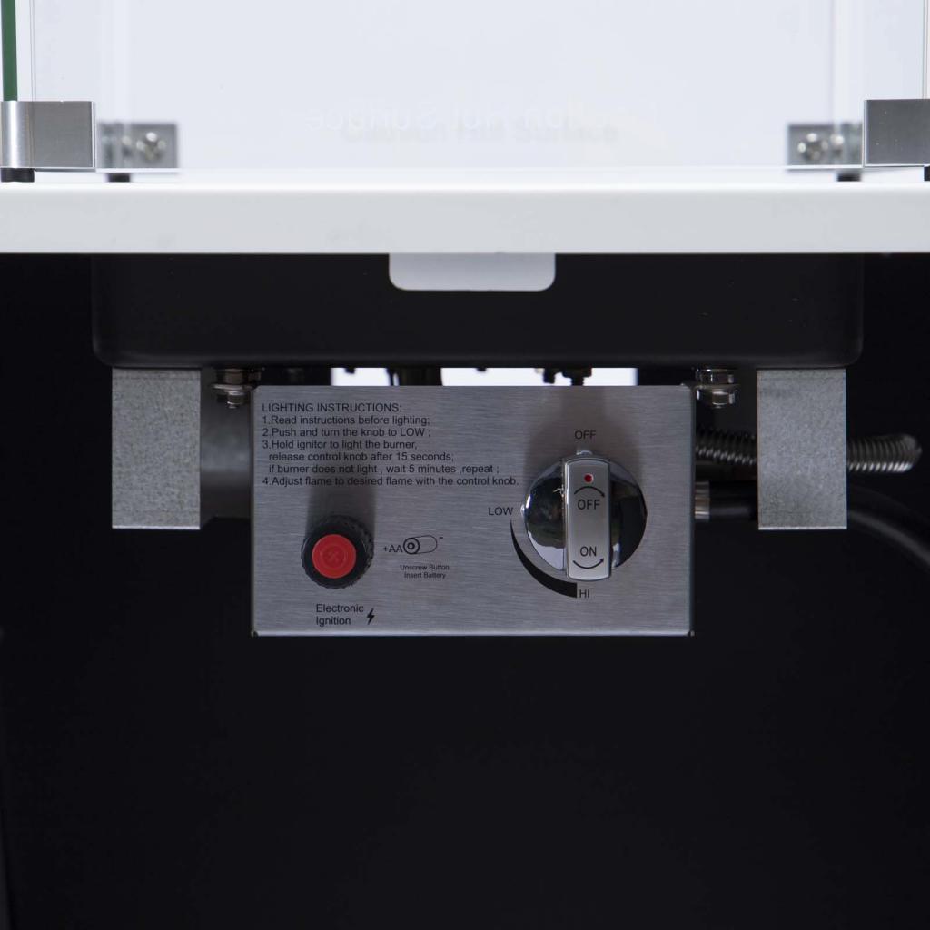 PureHaven Feuerschale Aluminiumrahmen gehärtetes Glas weiße Tischplatte Wetter- & Rostbeständigkeit inkl. Windschutz Glasperlen & Abdeckung