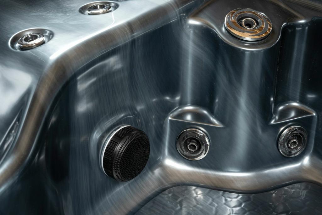 PureHaven American Outdoor-Whirlpool 215x215 cm für 5 Personen mit 53 Massagedüsen Heizung LEDs Thermoabdeckung Ozondesinfektion Pearl Shadow/Grau