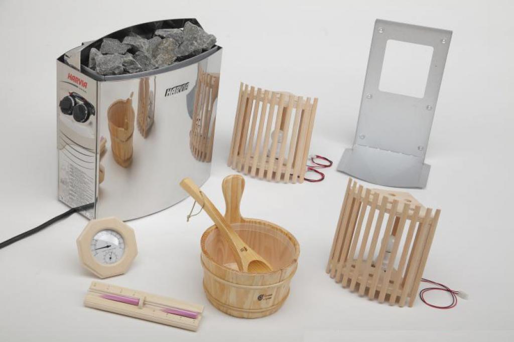 PureHaven Finnische Sauna 175x200x200 cm Harvia Saunaofen für 4 Personen Hemlockholz komplettes Zubehör Saunasteine Glastür Thermometer Beleuchtung