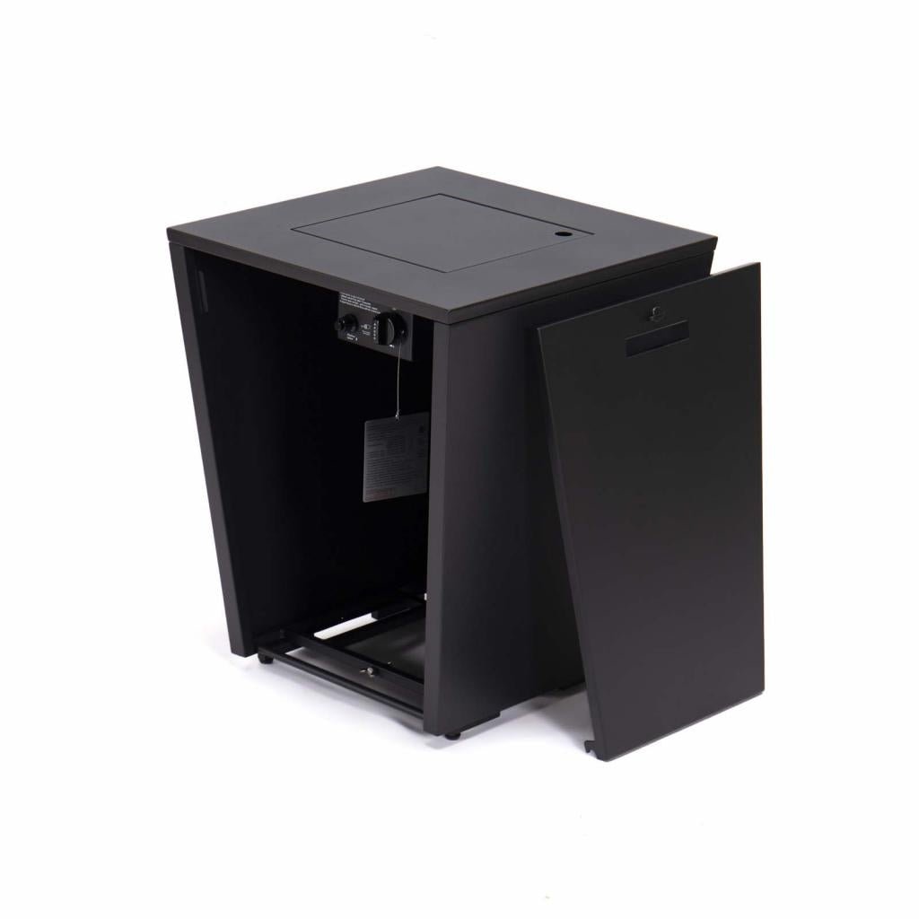 PureHaven Feuerschale Aluminiumrahmen gehärtetes Glas graue Tischplatte Wetter- & Rostbeständigkeit inkl. Windschutz Glasperlen & Abdeckung