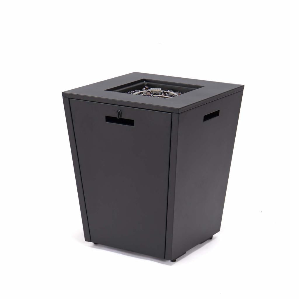 PureHaven Feuerschale Aluminiumrahmen gehärtetes Glas graue Tischplatte Wetter- & Rostbeständigkeit inkl. Windschutz Glasperlen & Abdeckung