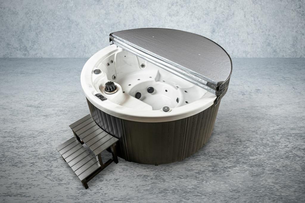 PureHaven American Outdoor-Whirlpool 208x208 cm für 4 Personen mit 33 Massagedüsen Gecko Computersystem Heizung LEDs Farbe Sterling Silber/Grau