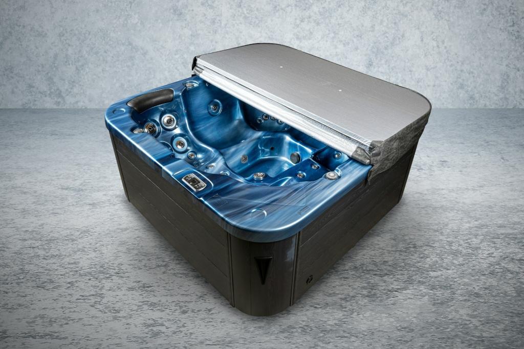 PureHaven Outdoor-Whirlpool 215x215 cm für 5 Personen mit 53 Massagedüsen Heizung Farblicht und Thermoabdeckung UV-Wasseraufbereitung 2 Liegeflächen