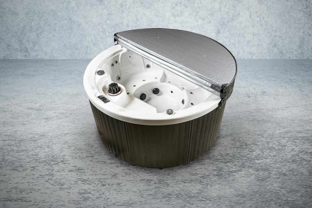 PureHaven American Outdoor-Whirlpool 208x208 cm für 4 Personen mit 33 Massagedüsen Gecko Computersystem Heizung LEDs Farbe Sterling Silber/Grau