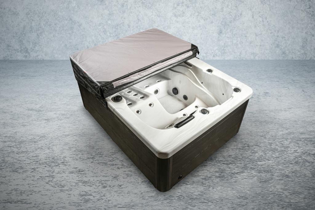 PureHaven American Outdoor-Whirlpool 210x160 cm für 3 Personen mit 33 Massagedüsen Heizung LEDs Thermoabdeckung Farbe Sterling Silber/Grau