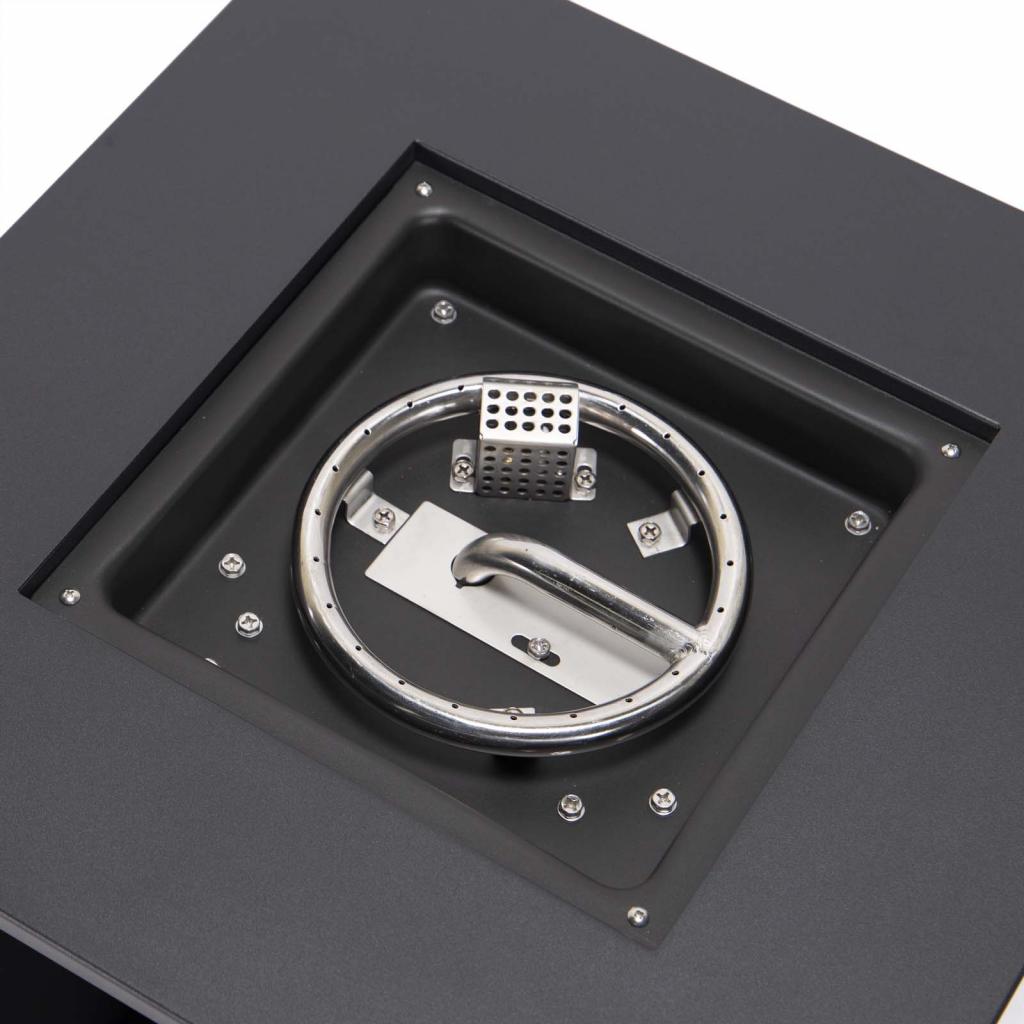 PureHaven Feuerschale Aluminiumrahmen gehärtetes Glas graue Tischplatte Wetter- & Rostbeständigkeit inkl. Windschutz Glasperlen & Abdeckung