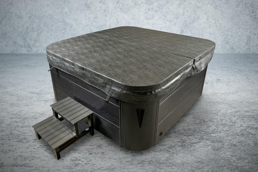 PureHaven American Outdoor-Whirlpool 230x230 cm für 6 Personen mit 71 Massagedüsen Heizung LEDs Thermoabdeckung Farbe Sterling Silber/Grau