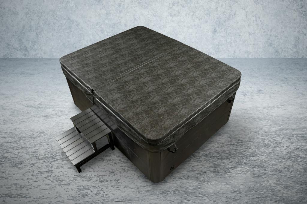 PureHaven American Outdoor-Whirlpool 210x160 cm für 3 Personen mit 33 Massagedüsen Heizung LEDs Thermoabdeckung Farbe Sterling Silber/Grau