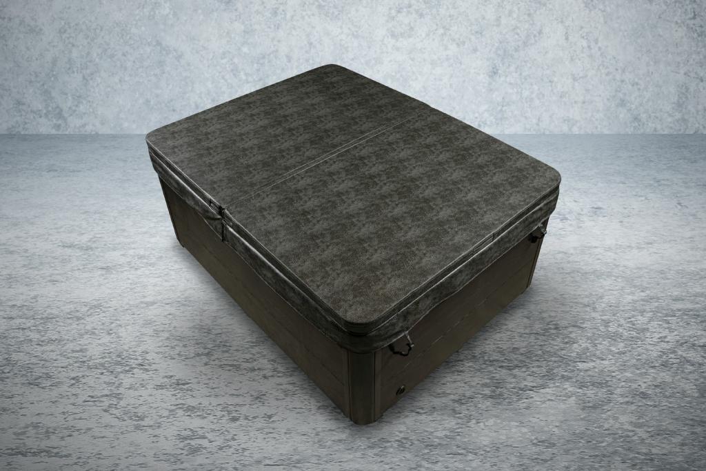 PureHaven American Outdoor-Whirlpool 210x160 cm für 3 Personen mit 33 Massagedüsen Heizung LEDs Thermoabdeckung Farbe Sterling Silber/Grau