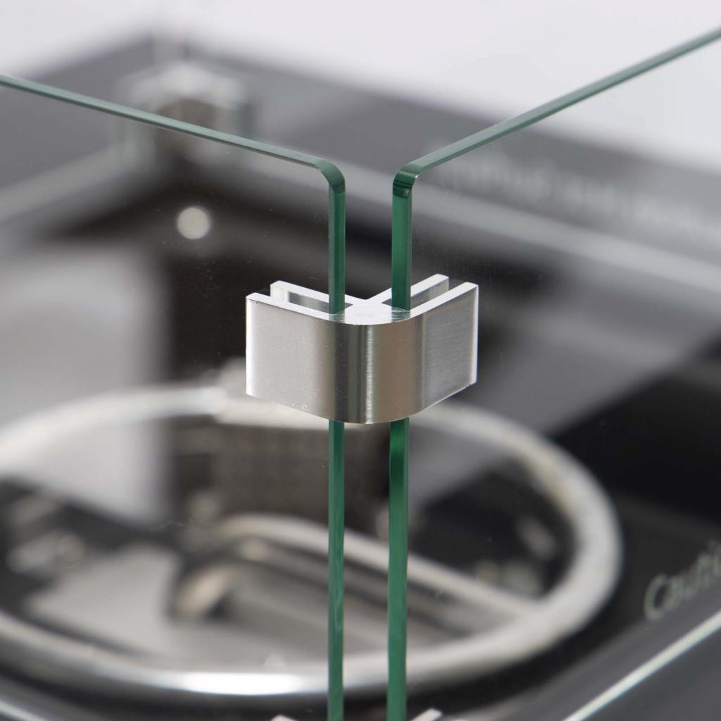 PureHaven Feuerschale Aluminiumrahmen gehärtetes Glas graue Tischplatte Wetter- & Rostbeständigkeit inkl. Windschutz Glasperlen & Abdeckung