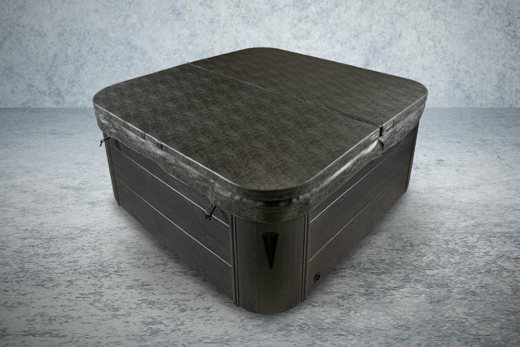 PureHaven American Outdoor-Whirlpool 230x230 cm für 6 Personen mit 71 Massagedüsen Heizung LEDs Thermoabdeckung Farbe Sterling Silber/Grau