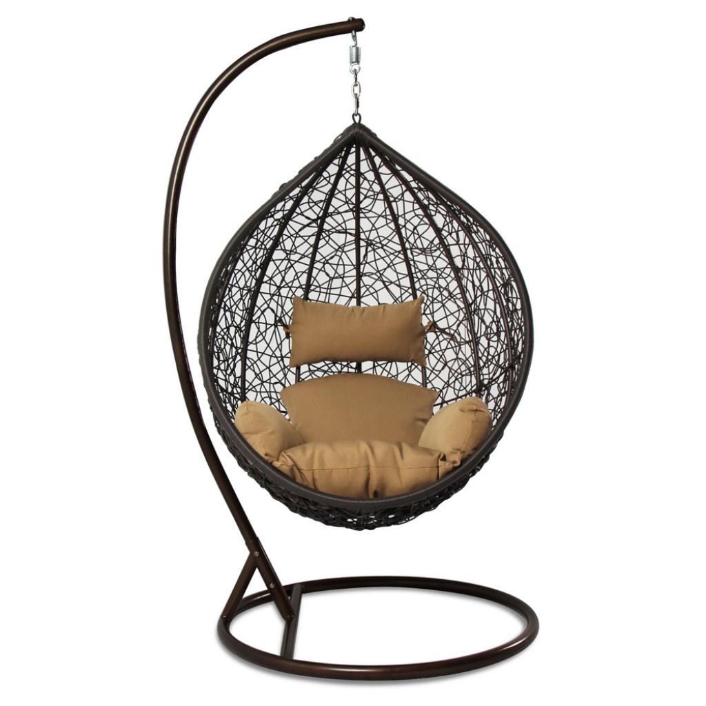 PureHaven Hängesessel 115x120x202 cm Rattan-Kunststoffgeflecht elegant geformt mit Kissen wasserfest strapazierfähig gefederte Aufhängung braun/kupfer