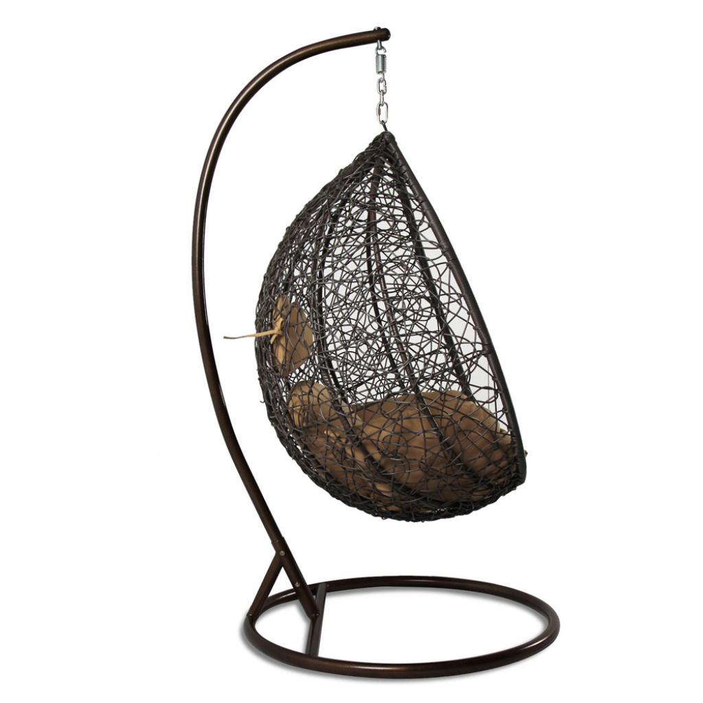 PureHaven Hängesessel 115x120x202 cm Rattan-Kunststoffgeflecht elegant geformt mit Kissen wasserfest strapazierfähig gefederte Aufhängung braun/kupfer