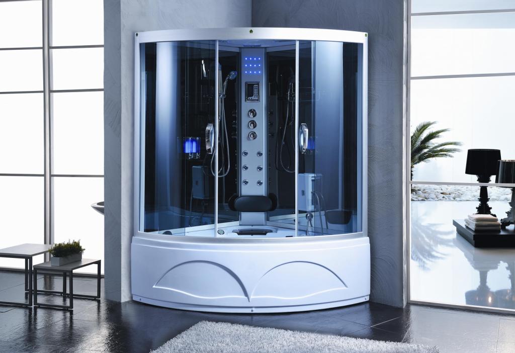 PureHaven 2in1 Dampfdusche und Whirlpool 135x135 cm mit Aluminiumrahmen und komplettem Zubehör inklusive Tropenbrause Sitzfläche Radio Massagefunktion